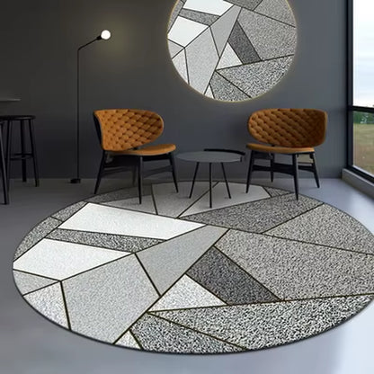 Modern Nordic round Carpet 120/200Cm for Living Room Abstract Golden Grey White Pattern Carpet Children Room Non Slip Area Rugs