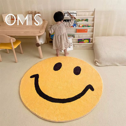 Cartoon Cute round Carpet Children'S Room Bedside Carpet Bedroom Carpet for Nursery INS Floor Mat Machine Washable Floor Mat