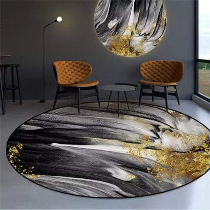 Modern Nordic round Carpet 120/200Cm for Living Room Abstract Golden Grey White Pattern Carpet Children Room Non Slip Area Rugs