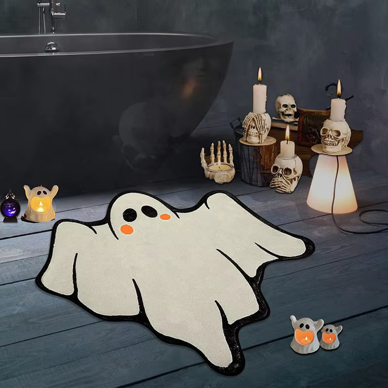 Halloween Rug Cute Halloween Decoration Cartoon Ghost Doormat Entrance Non-Slip Absorbent Room Carpet Home Game Room Carpet