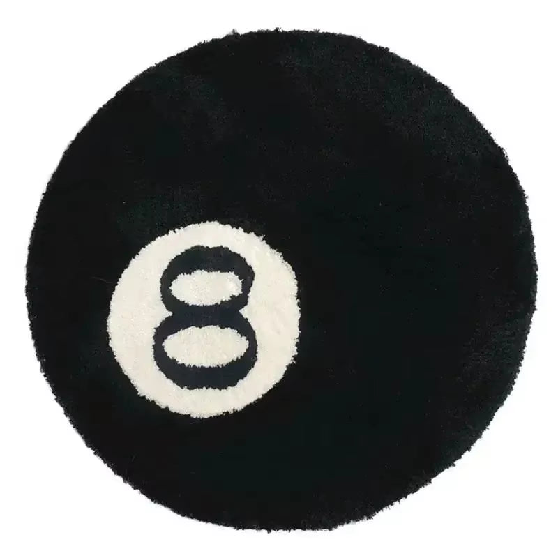 Super Soft Anti-Slip Simulated Billiards 8 Ball Carpet round Cashmere Bath Mat Bathroom Floor Circle Black White Soft Fluffy