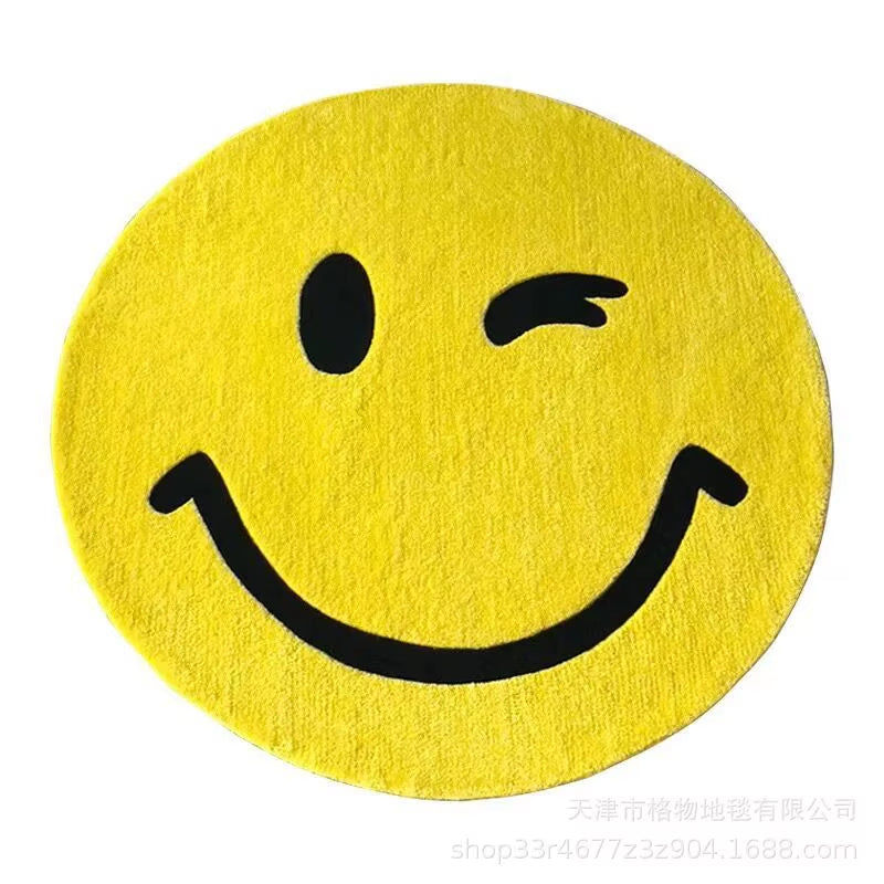 Cartoon Cute round Carpet Children'S Room Bedside Carpet Bedroom Carpet for Nursery INS Floor Mat Machine Washable Floor Mat