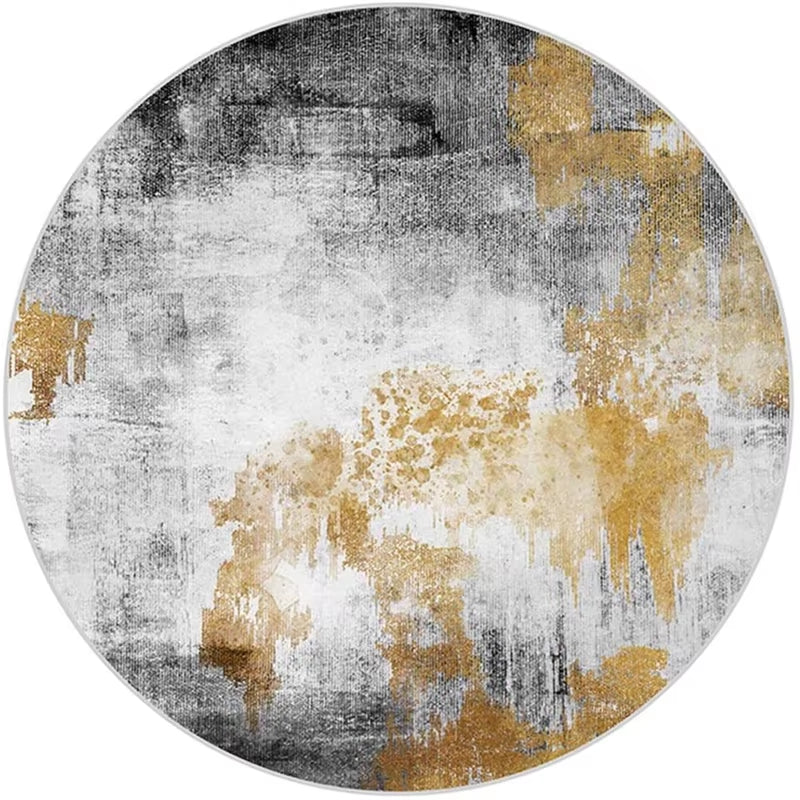 Modern Nordic round Carpet 120/200Cm for Living Room Abstract Golden Grey White Pattern Carpet Children Room Non Slip Area Rugs