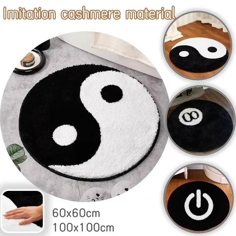 Super Soft Anti-Slip Simulated Billiards 8 Ball Carpet round Cashmere Bath Mat Bathroom Floor Circle Black White Soft Fluffy