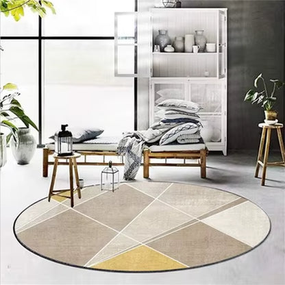 Modern Nordic round Carpet 120/200Cm for Living Room Abstract Golden Grey White Pattern Carpet Children Room Non Slip Area Rugs