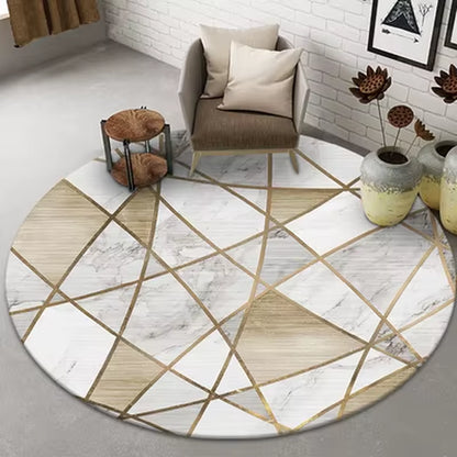 Modern Nordic round Carpet 120/200Cm for Living Room Abstract Golden Grey White Pattern Carpet Children Room Non Slip Area Rugs