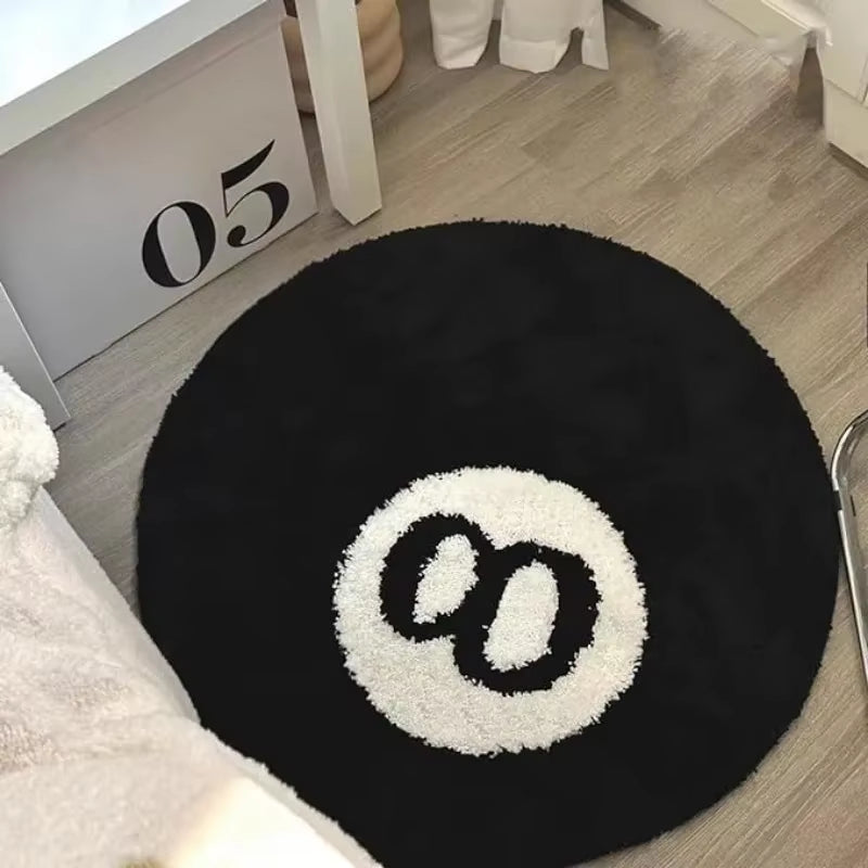 Super Soft Anti-Slip Simulated Billiards 8 Ball Carpet round Cashmere Bath Mat Bathroom Floor Circle Black White Soft Fluffy