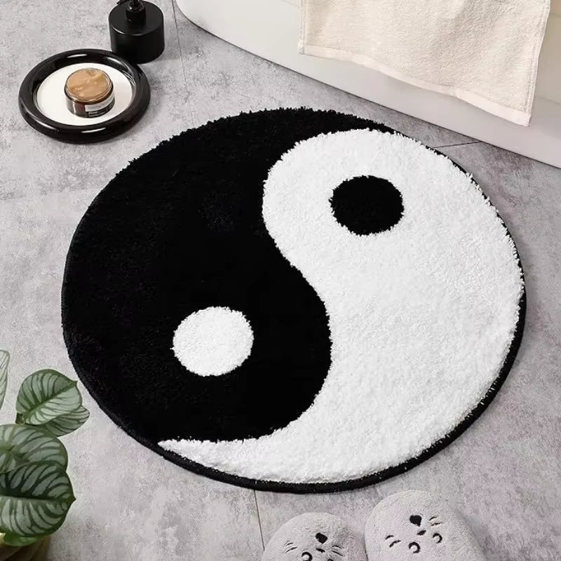 Super Soft Anti-Slip Simulated Billiards 8 Ball Carpet round Cashmere Bath Mat Bathroom Floor Circle Black White Soft Fluffy