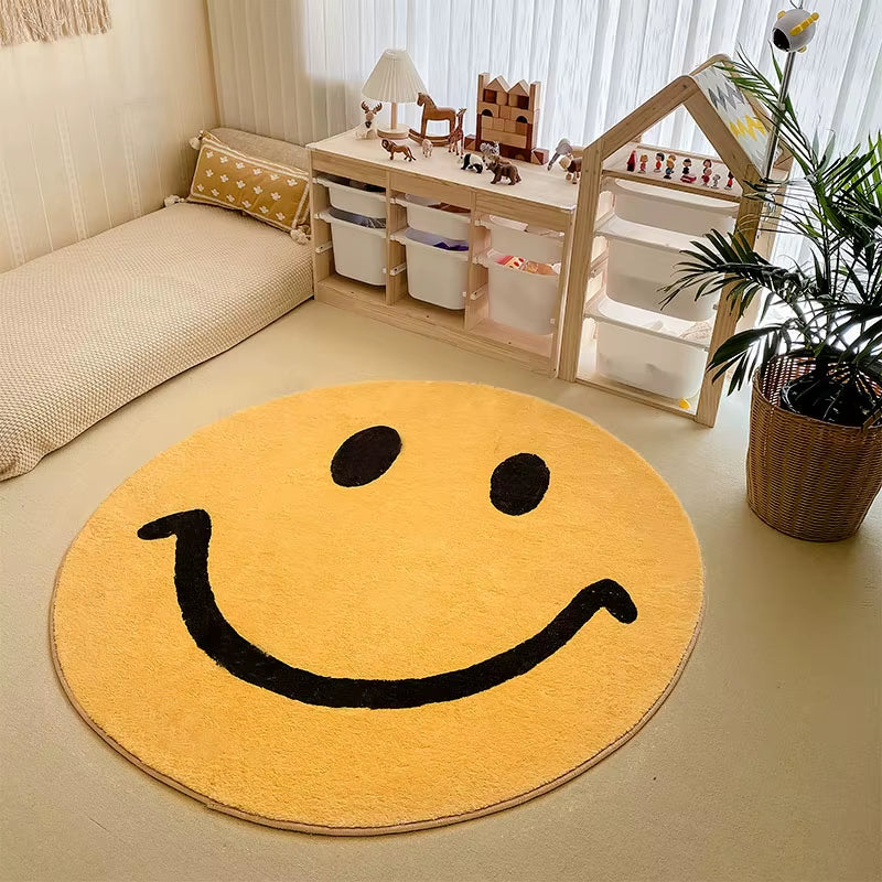 Cartoon Cute round Carpet Children'S Room Bedside Carpet Bedroom Carpet for Nursery INS Floor Mat Machine Washable Floor Mat