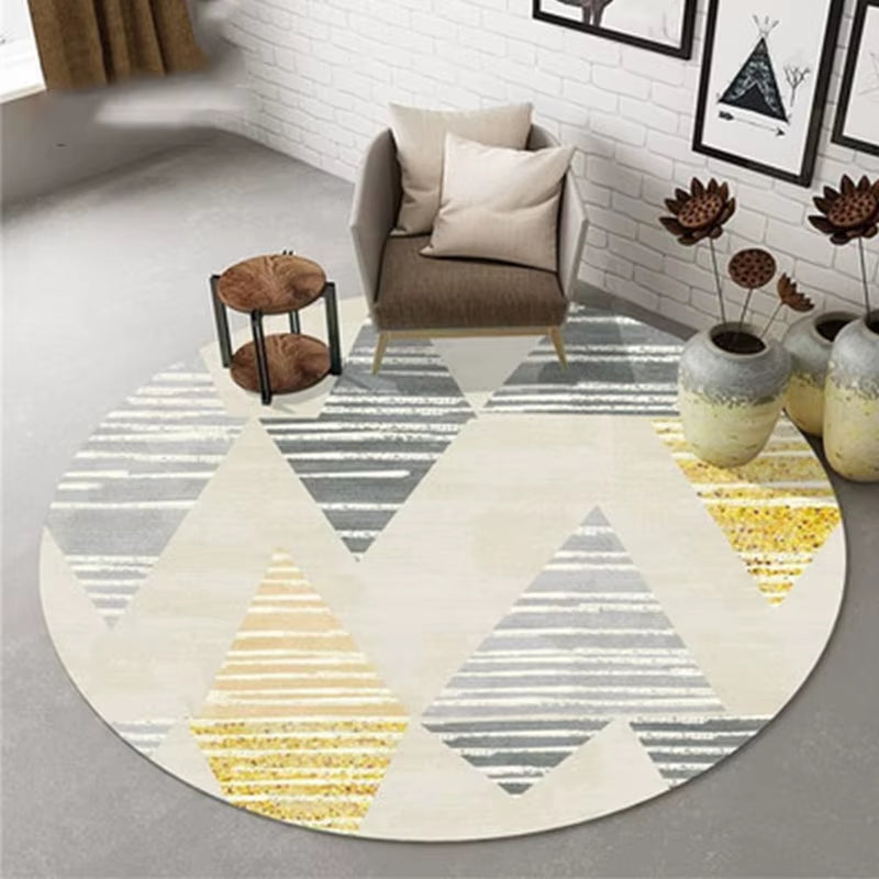 Modern Nordic round Carpet 120/200Cm for Living Room Abstract Golden Grey White Pattern Carpet Children Room Non Slip Area Rugs